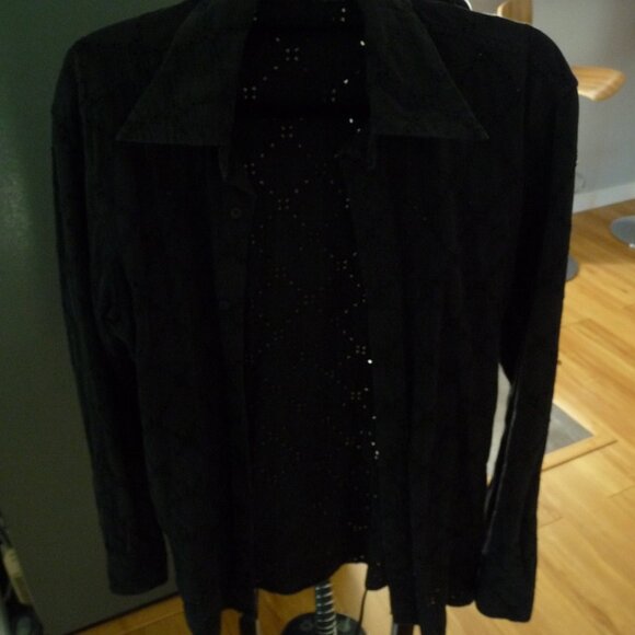 ITALIAN COTTON EYELET COTTON MAN LONG SLEEVE SHIRT IN BLACK GOOD CONDITION 16 - Picture 3 of 5